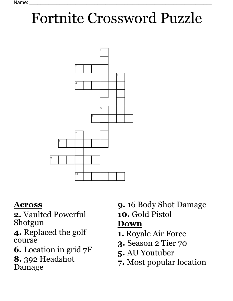 Fortnite Crossword Puzzle