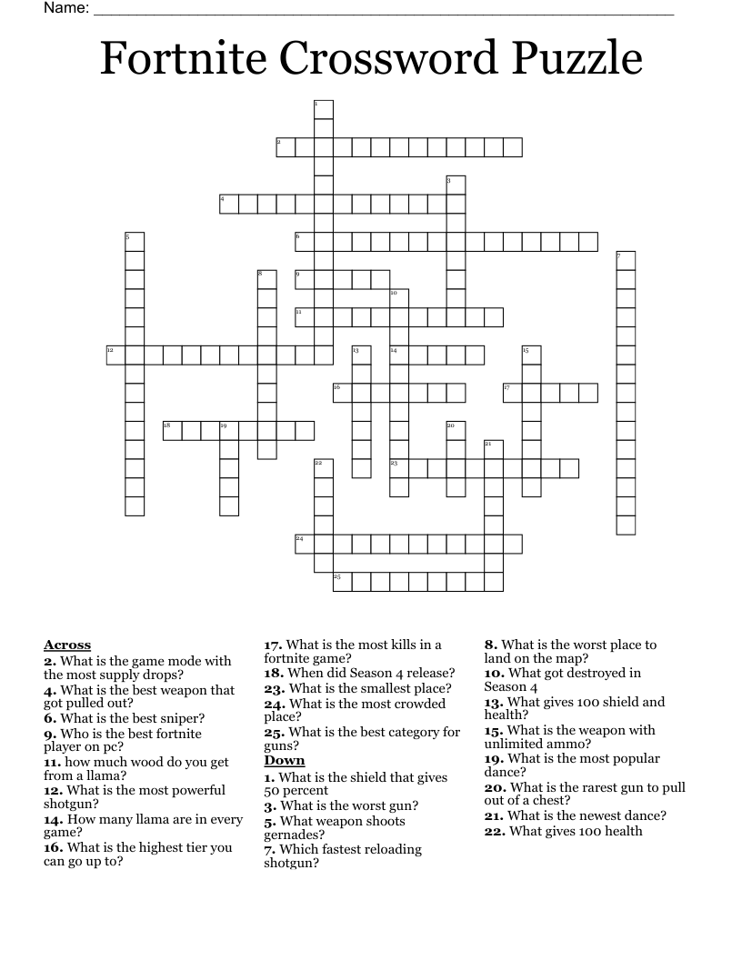 Fortnite Crossword Puzzle