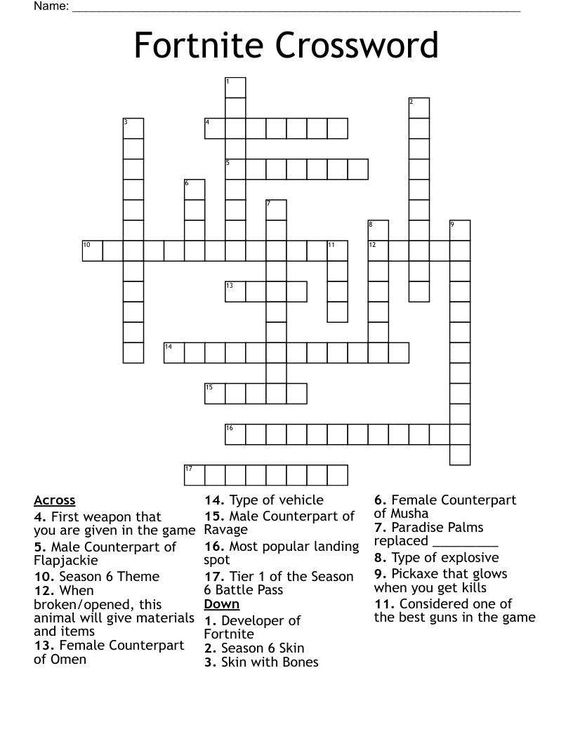 Fortnite Crossword 
