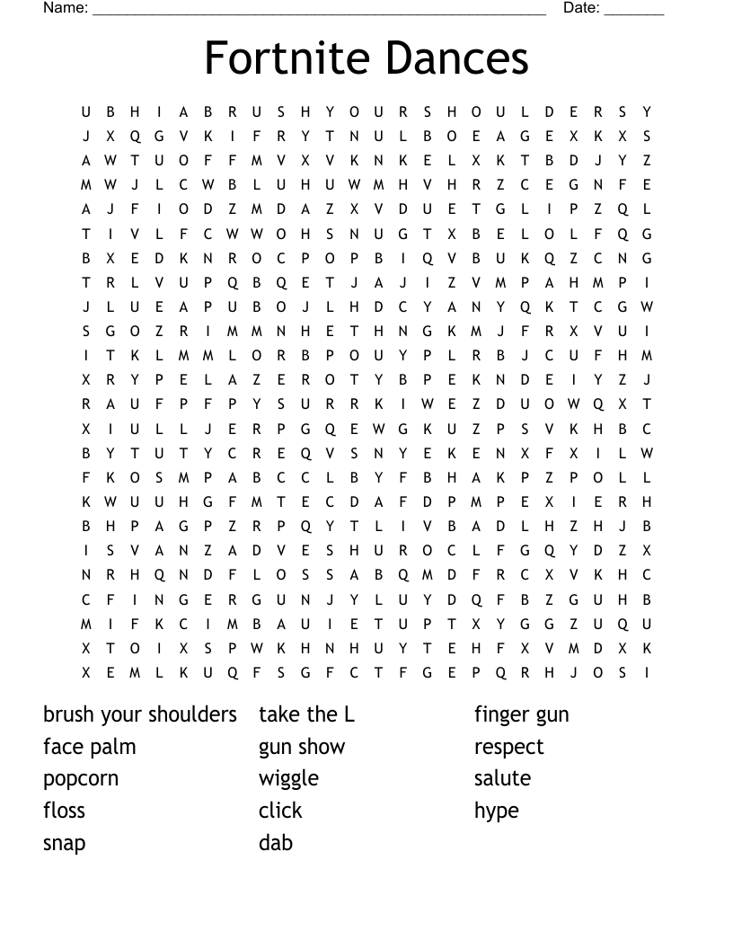 Fortnite Dances Word Search