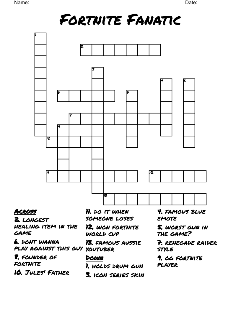 Fortnite Fanatic Crossword
