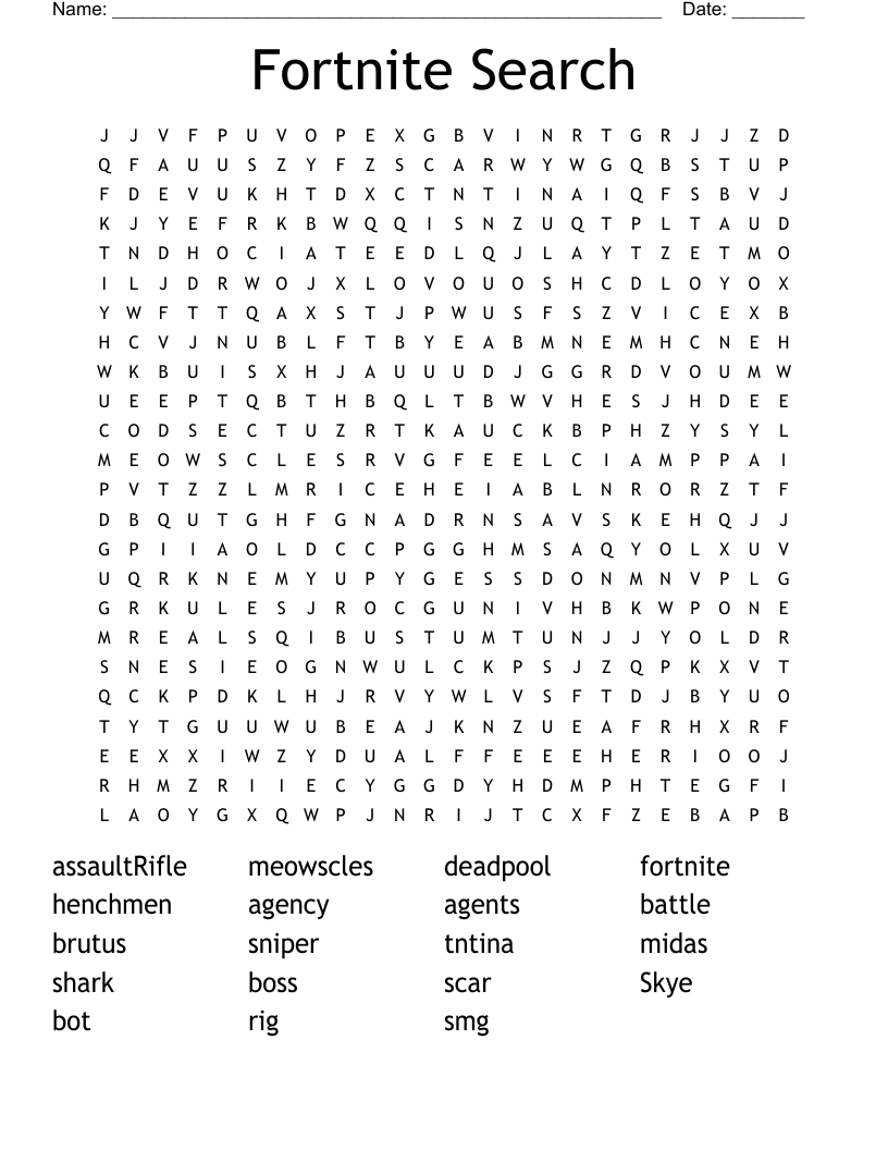 Fortnite Search Word Search