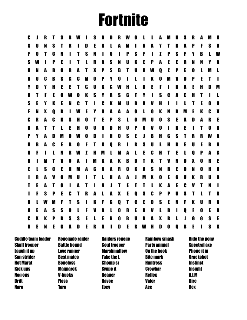 Fortnite  Word Search