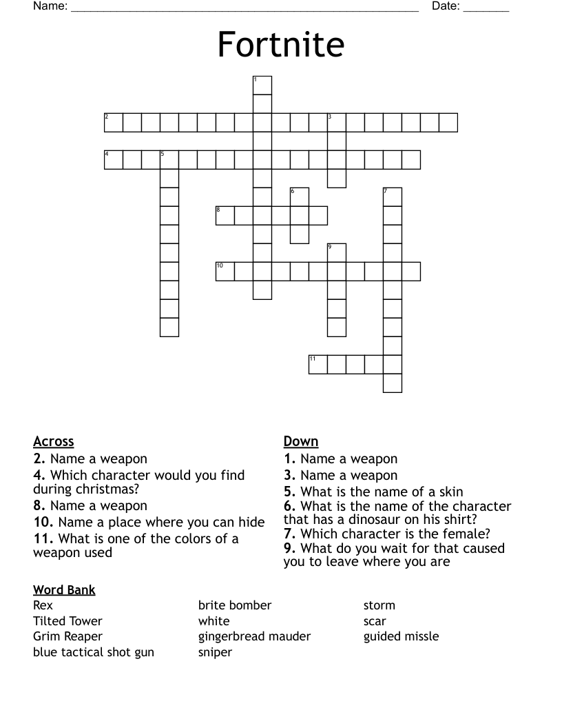 Fortnite  Crossword