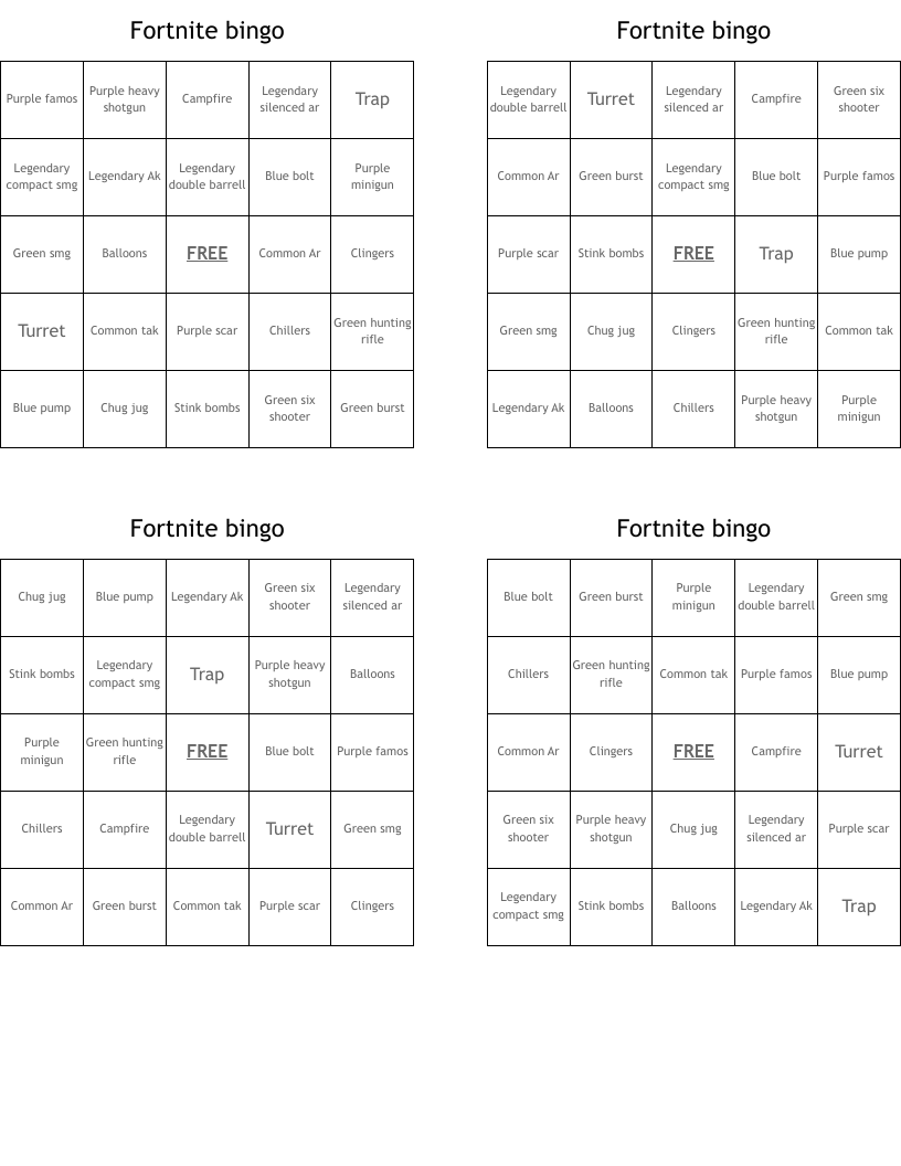 Fortnite bingo