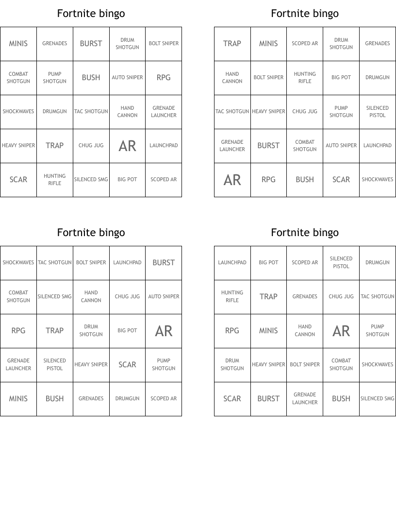 Fortnite bingo