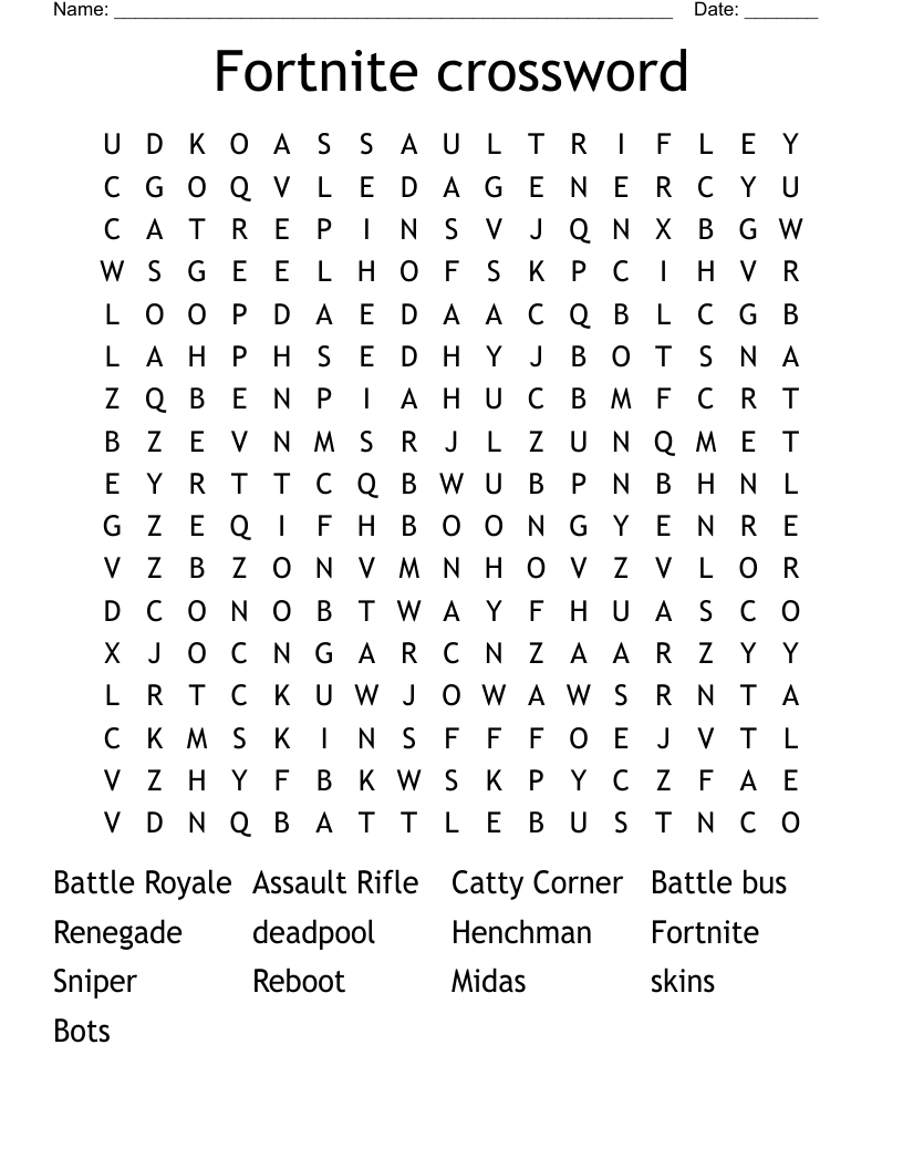 Fortnite crossword Word Search