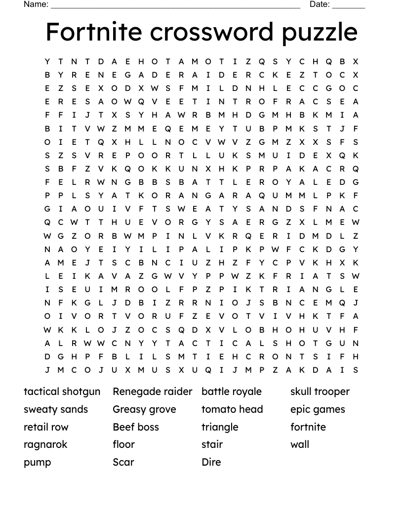 Fortnite crossword puzzle Word Search