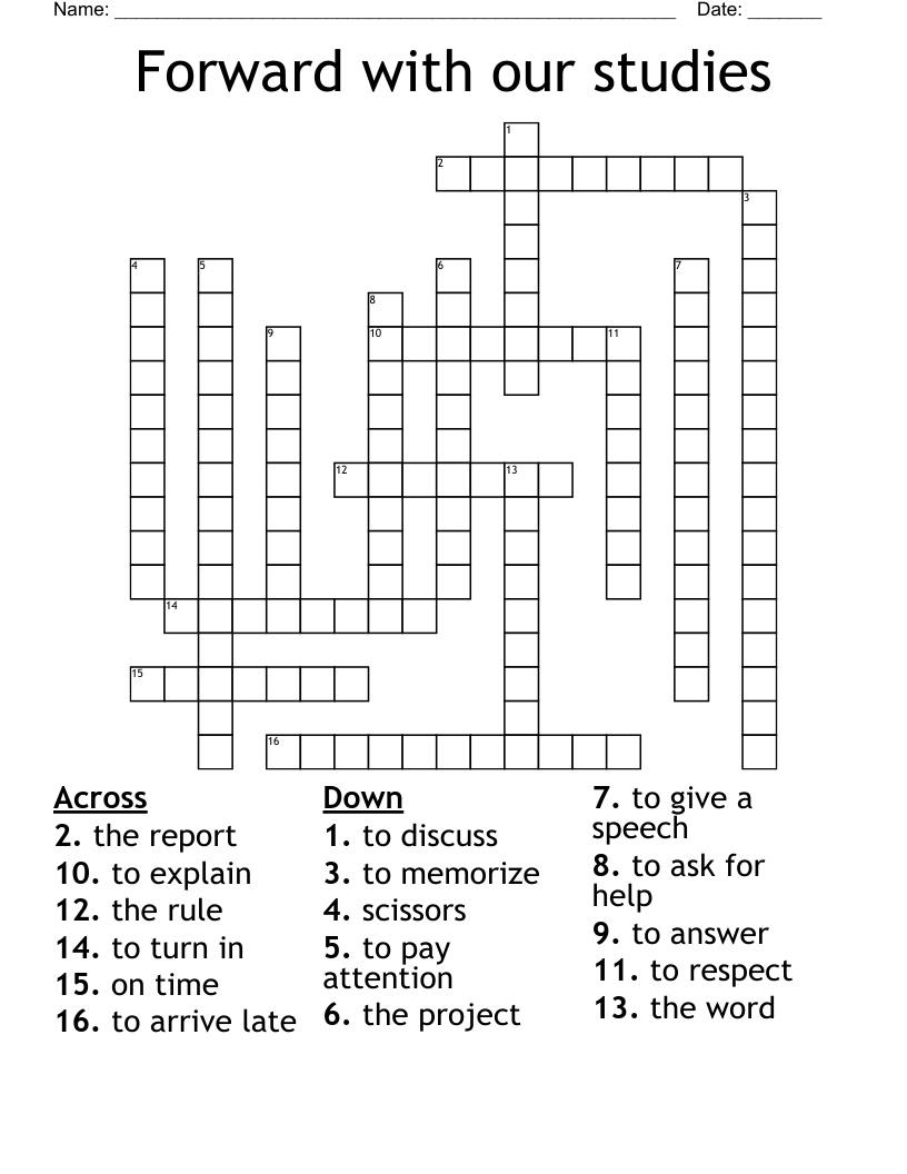Forward with our studies Crossword