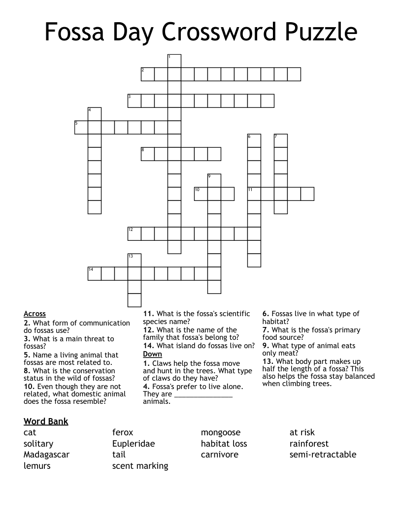 Fossa Day Crossword Puzzle