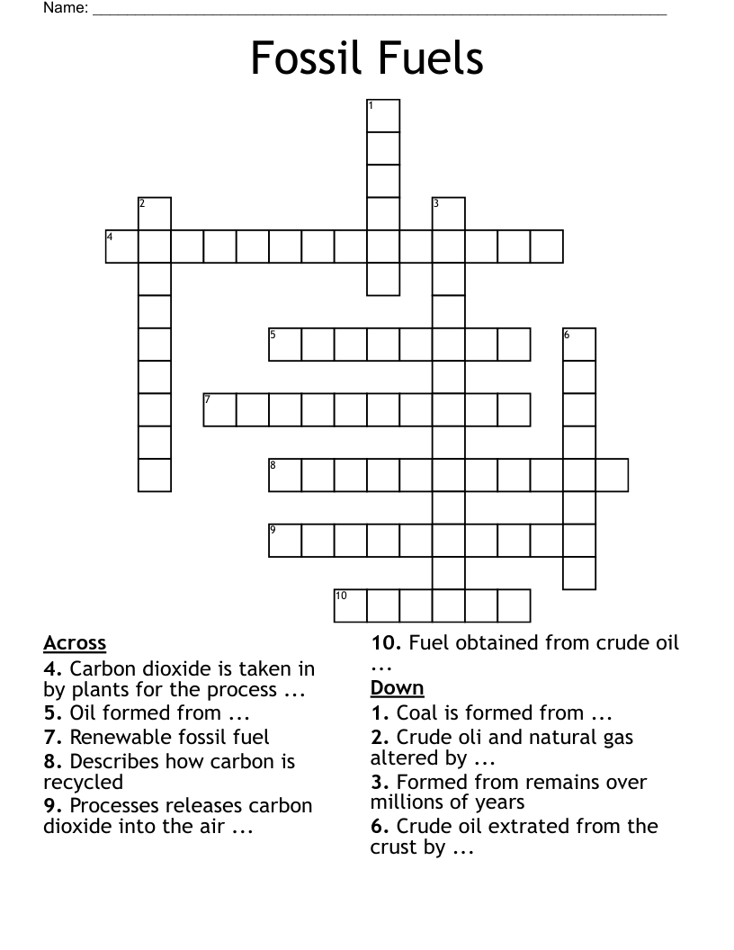Fossil Fuels Crossword