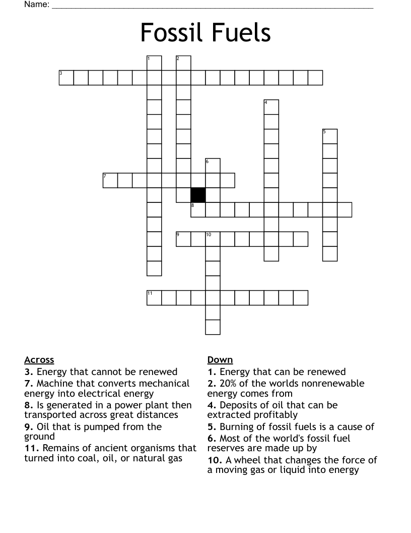 Fossil Fuels Crossword