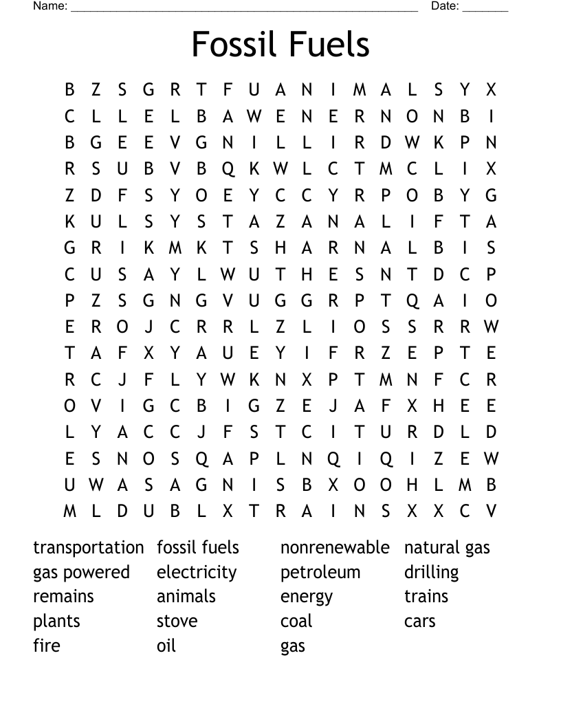 Fossil Fuels Word Search