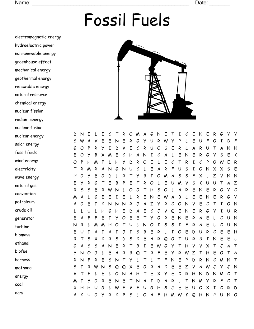 Fossil Fuels Word Search