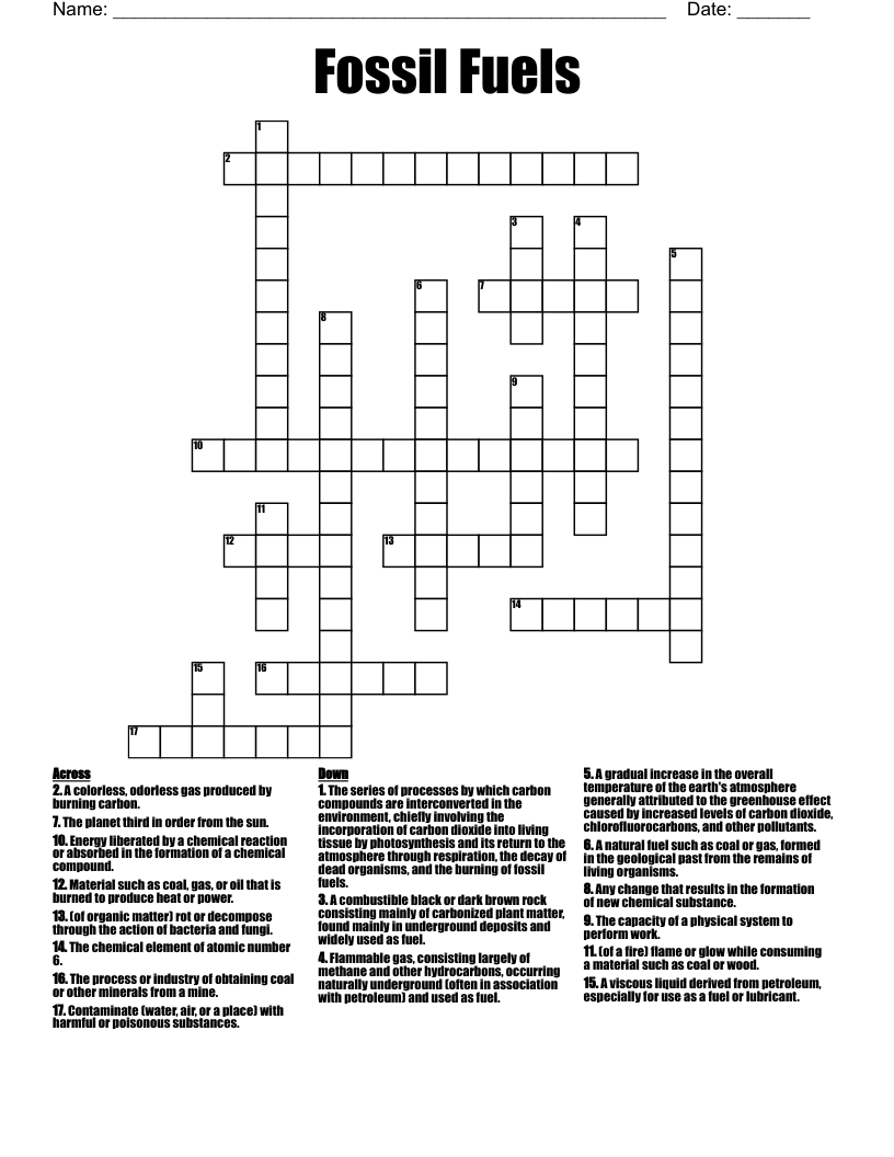 Fossil Fuels Crossword