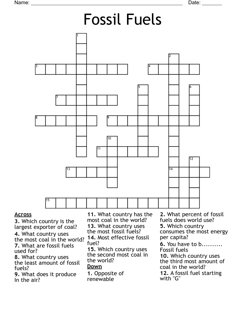 Fossil Fuels  Crossword