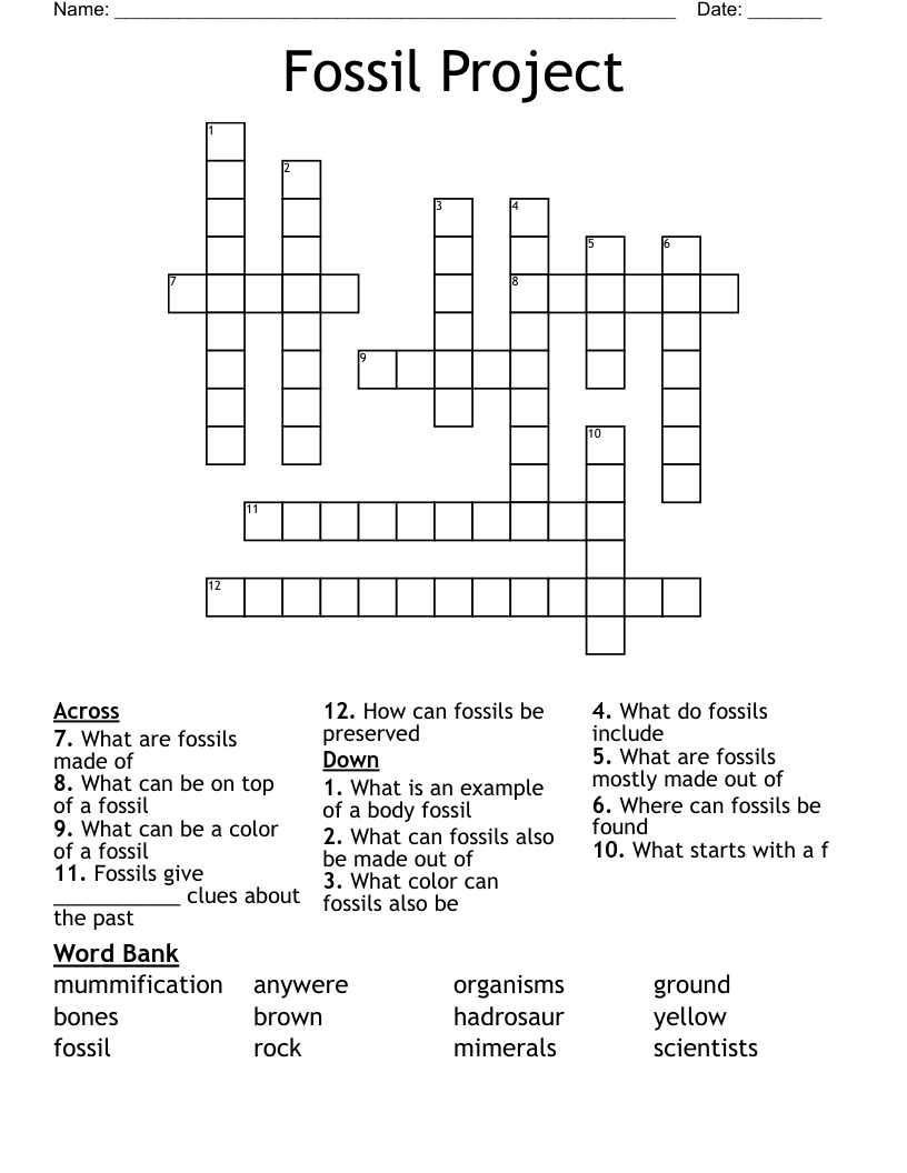 Fossil Project Crossword