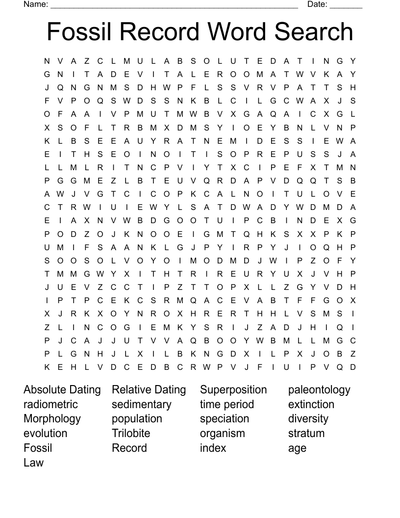 Fossil Record Word Search