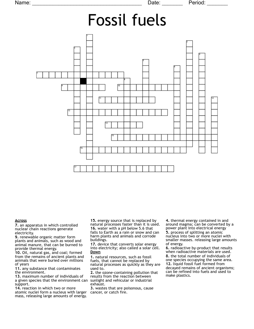 Fossil fuels  Crossword