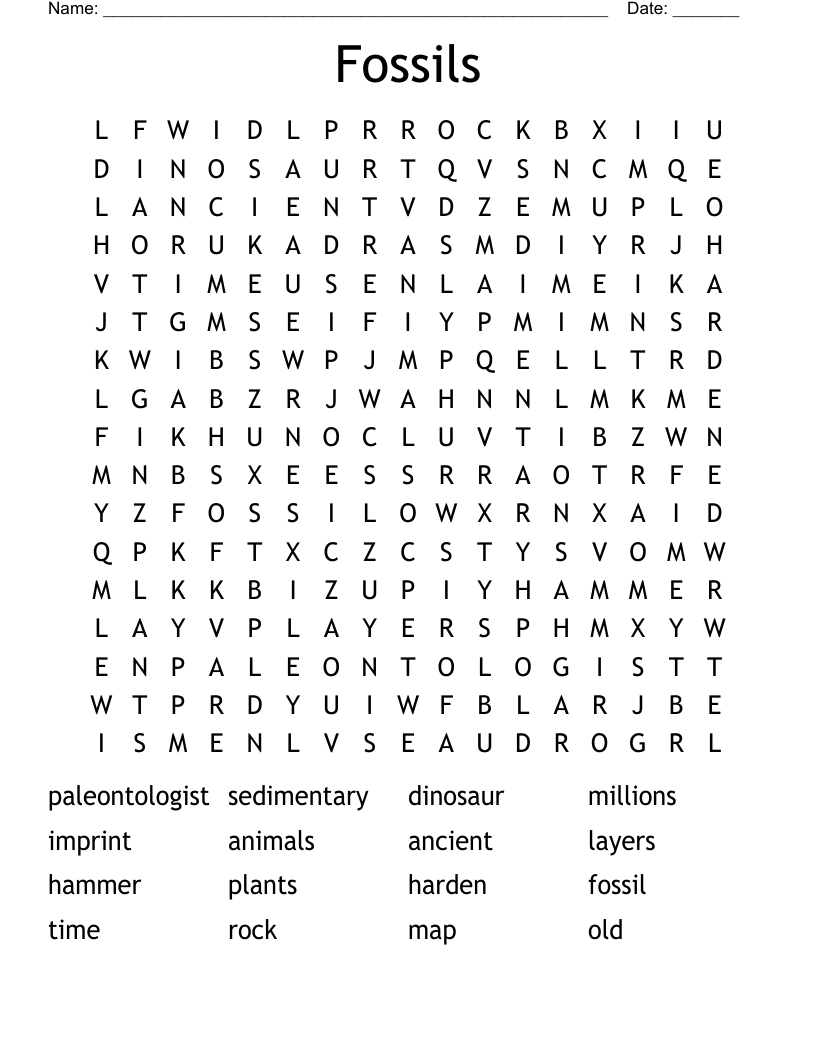 Fossils Word Search