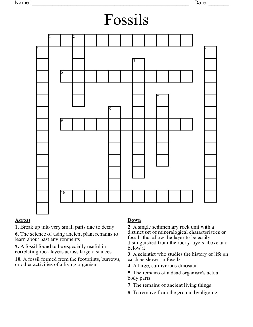 Fossils Crossword