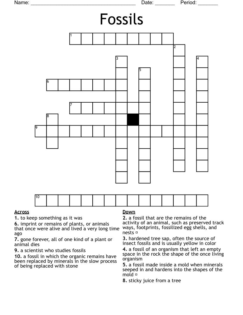 Fossils Crossword