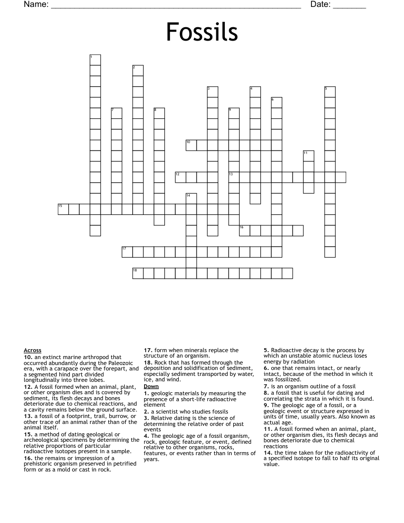 Fossils Crossword