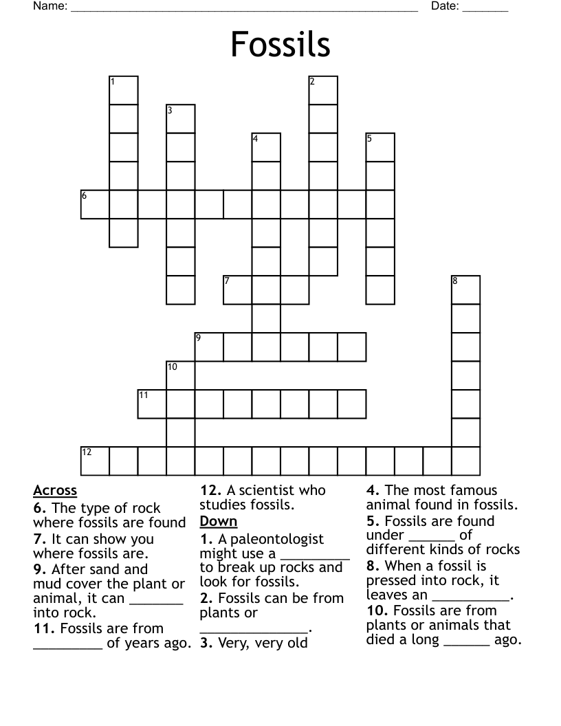 Fossils Crossword
