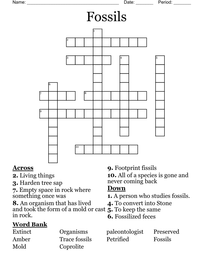 Fossils Crossword