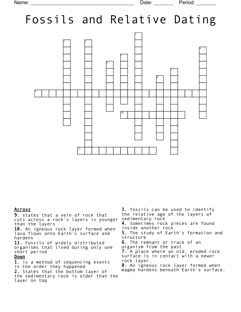 Fossils and Relative Dating Crossword