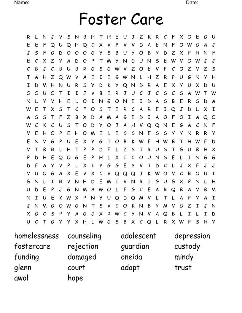 Foster Care Word Search