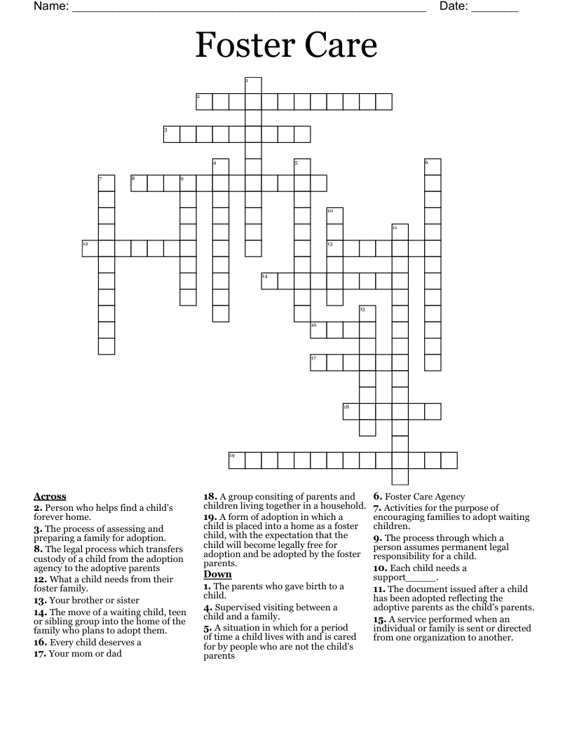 Foster Care Crossword