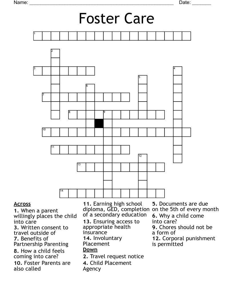 Foster Care Crossword