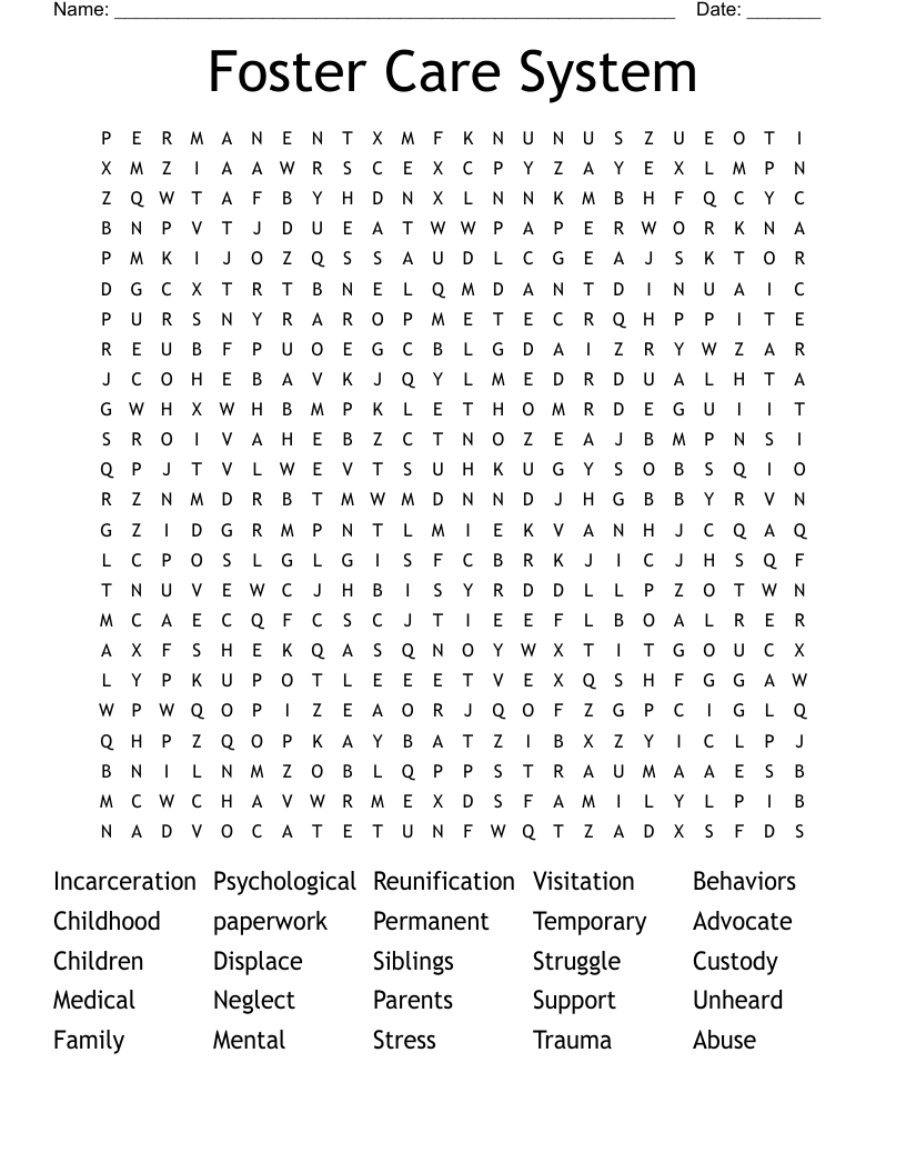 Foster Care System Word Search