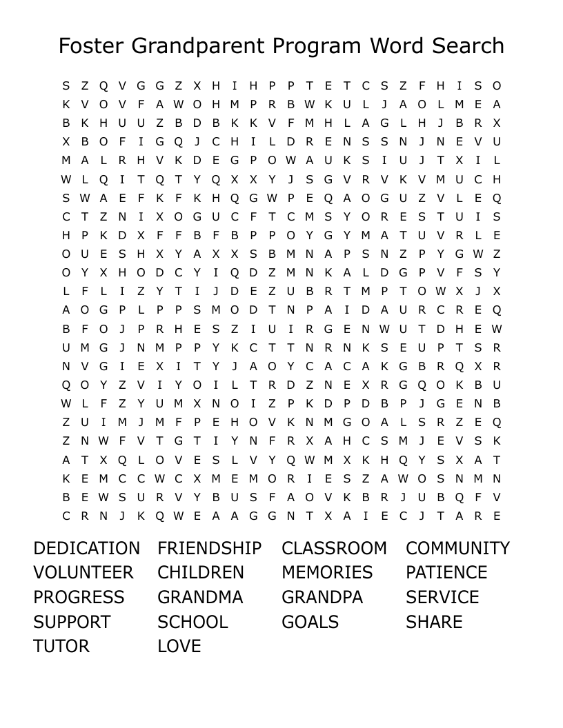 Foster Grandparent Program Word Search