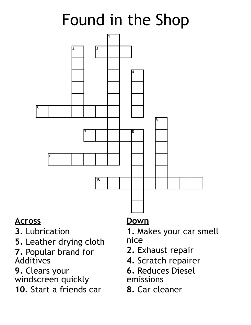 Found in the Shop Crossword