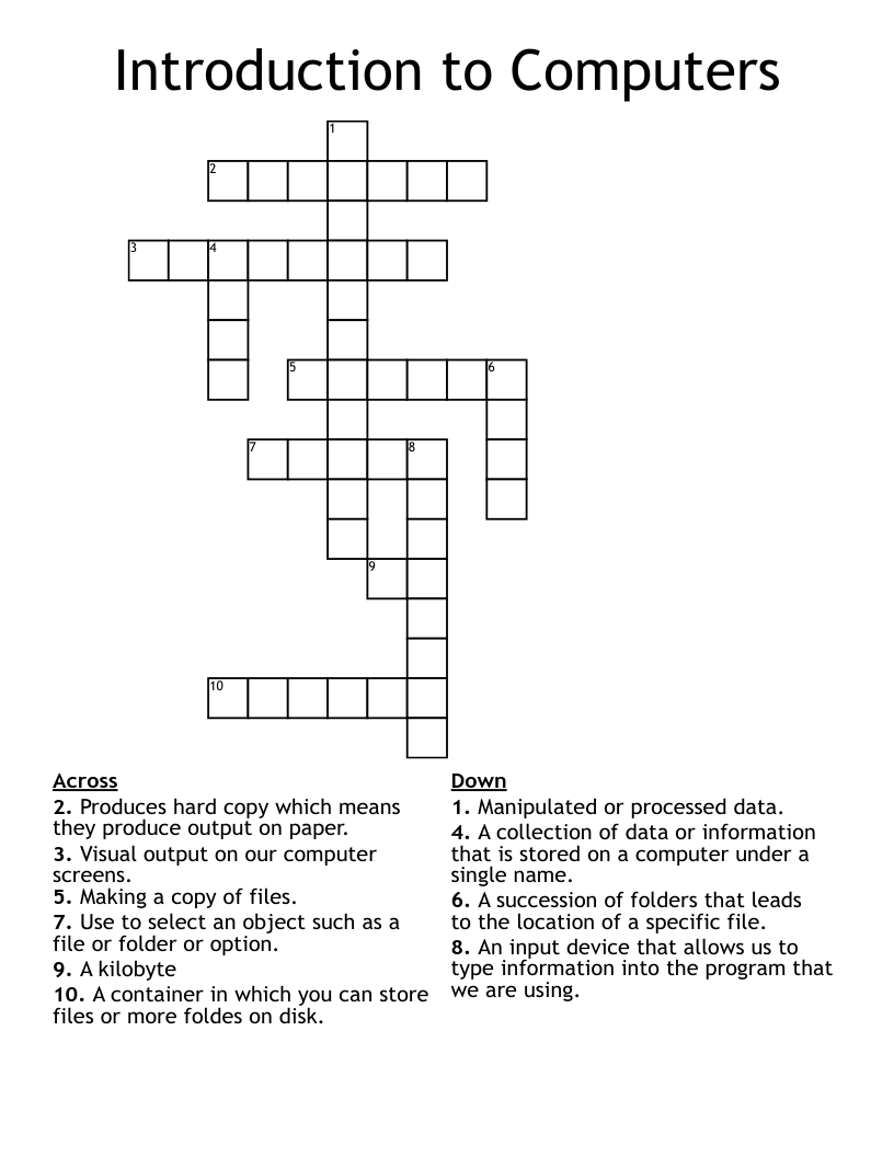 Introduction to Computers Crossword