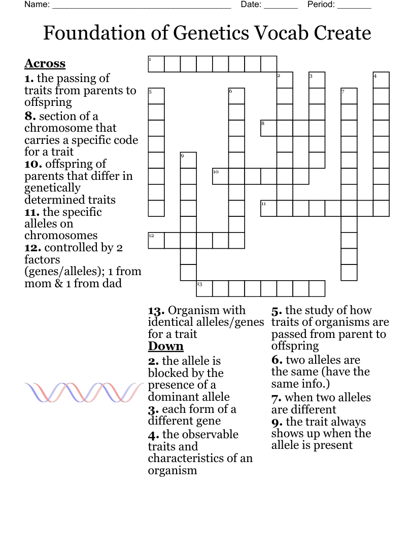 Foundation of Genetics Vocab Create Crossword
