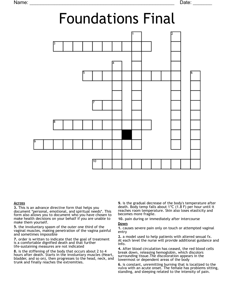 Foundations Final Crossword