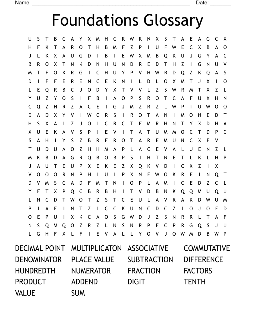 Foundations Glossary Word Search