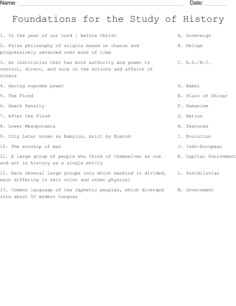 Foundations for the Study of History Worksheet
