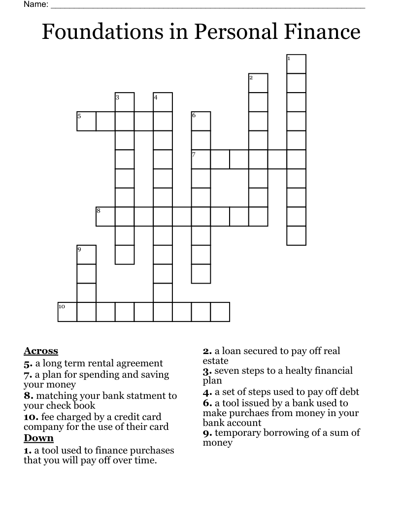 Foundations in Personal Finance Crossword