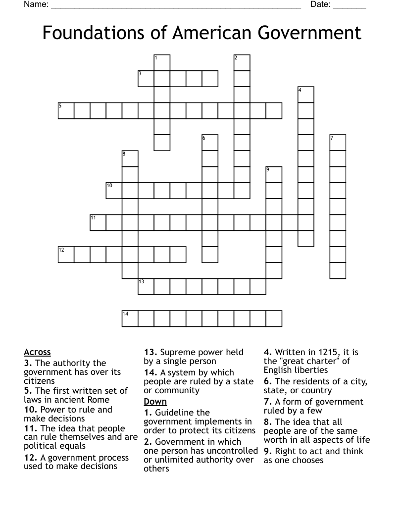 Foundations of American Government Crossword