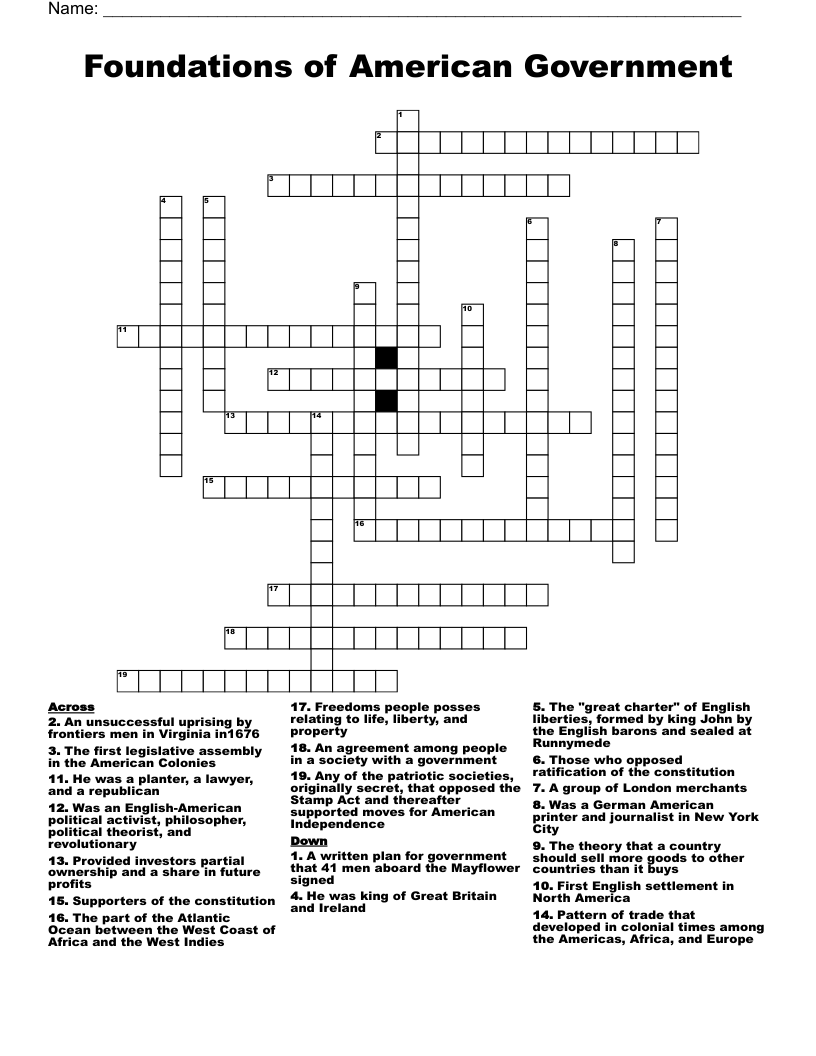 Foundations of American Government Crossword