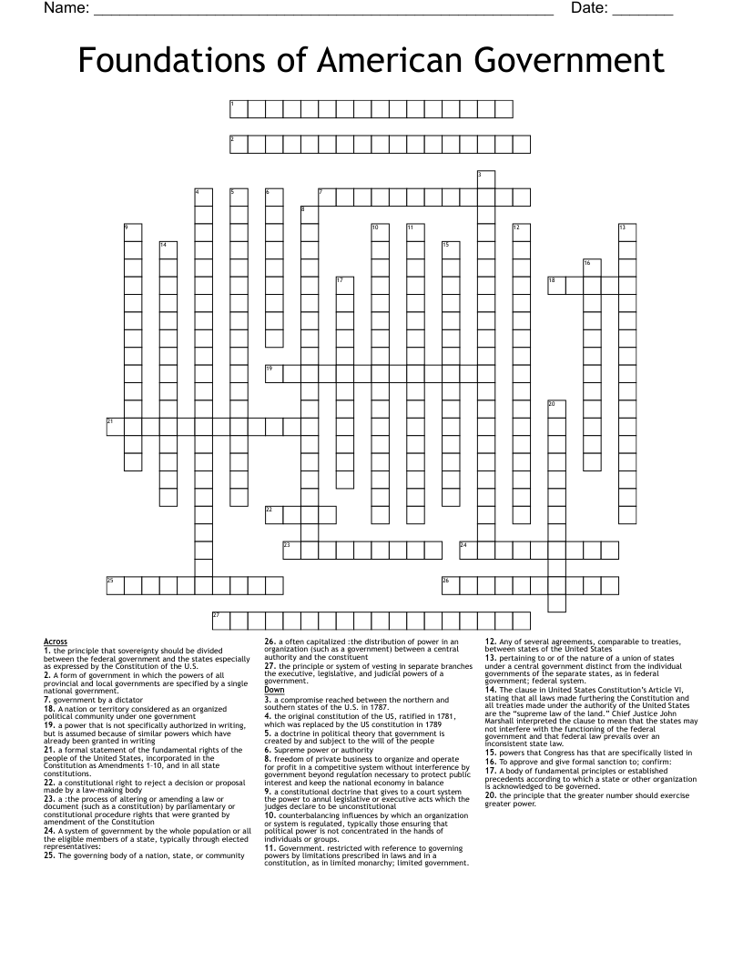 Foundations of American Government Crossword