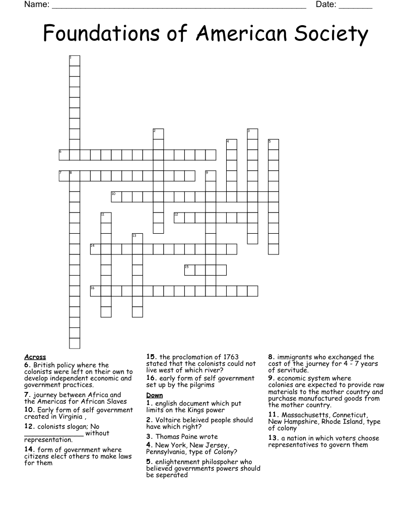 Foundations of American Society Crossword