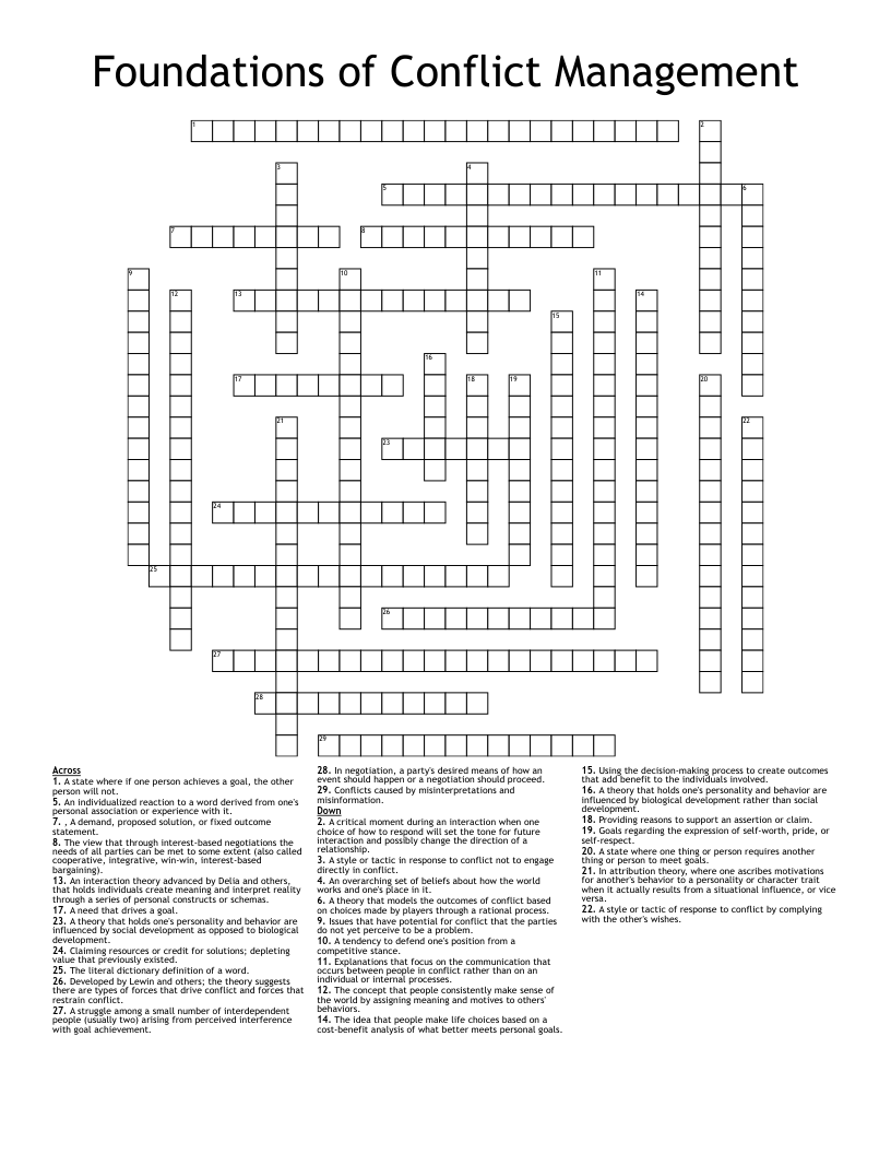 Foundations of Conflict Management Crossword