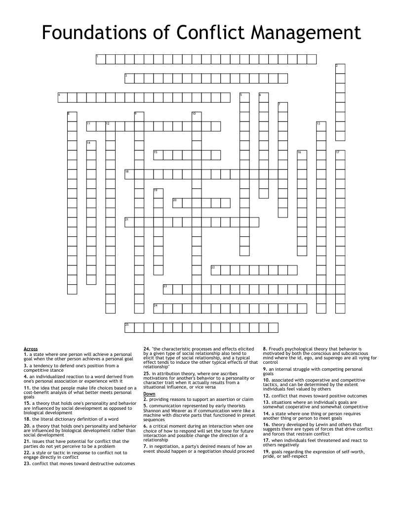 Foundations of Conflict Management Crossword