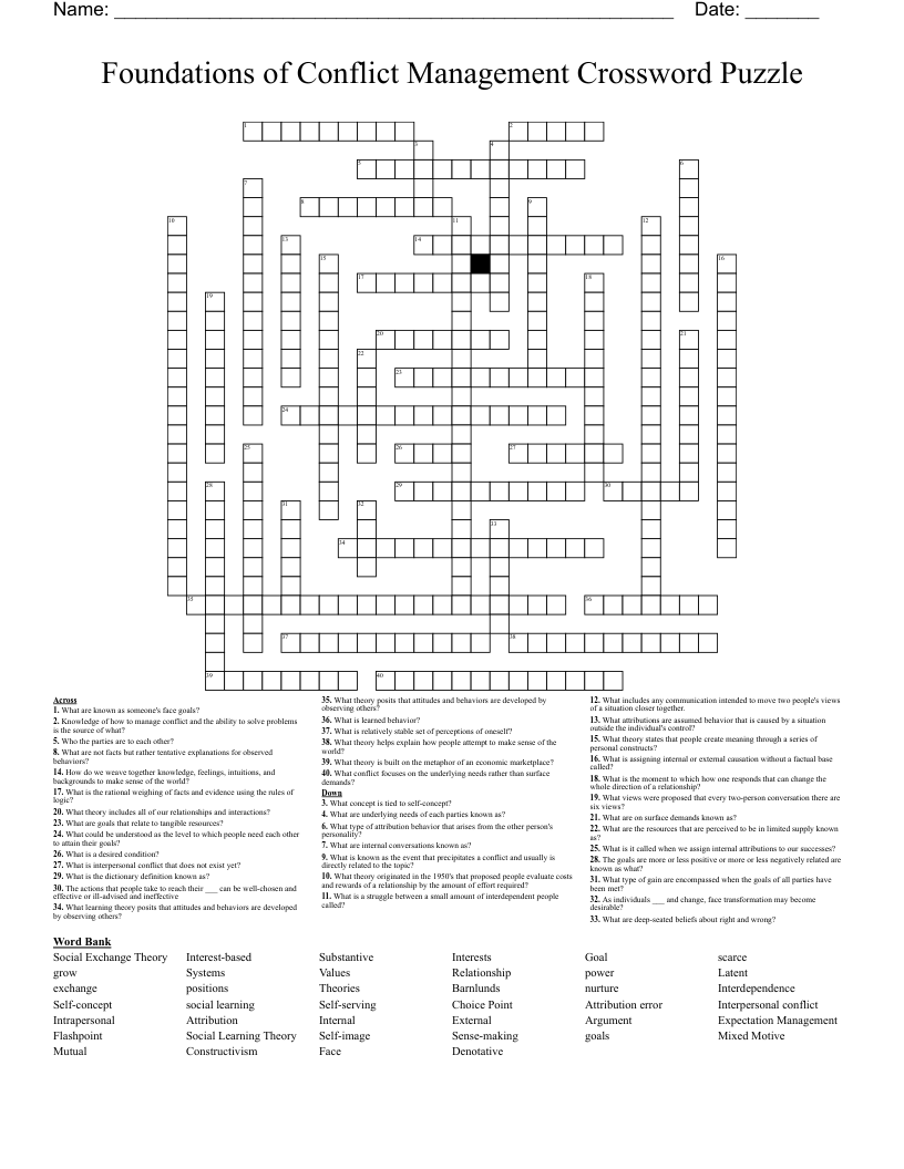 Foundations of Conflict Management Crossword Puzzle  
