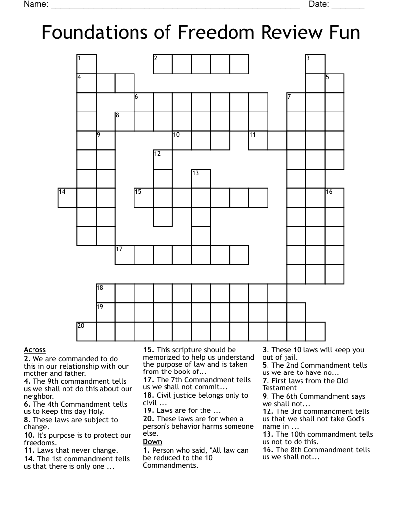 Foundations of Freedom Review Fun Crossword